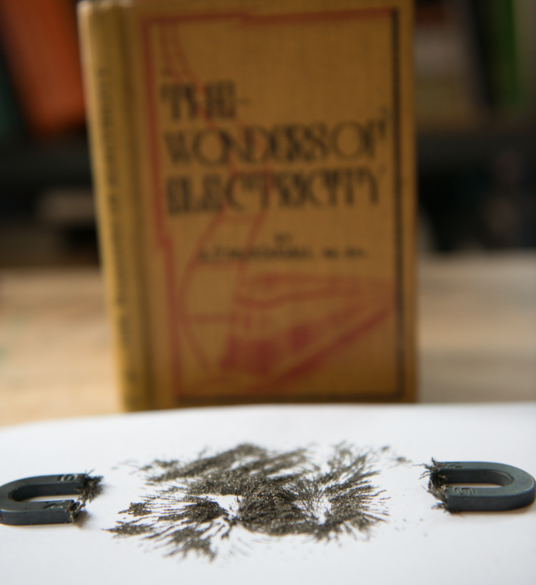 The wonders of electricity, published in 1935, pictured with iron filings + magnets experiment