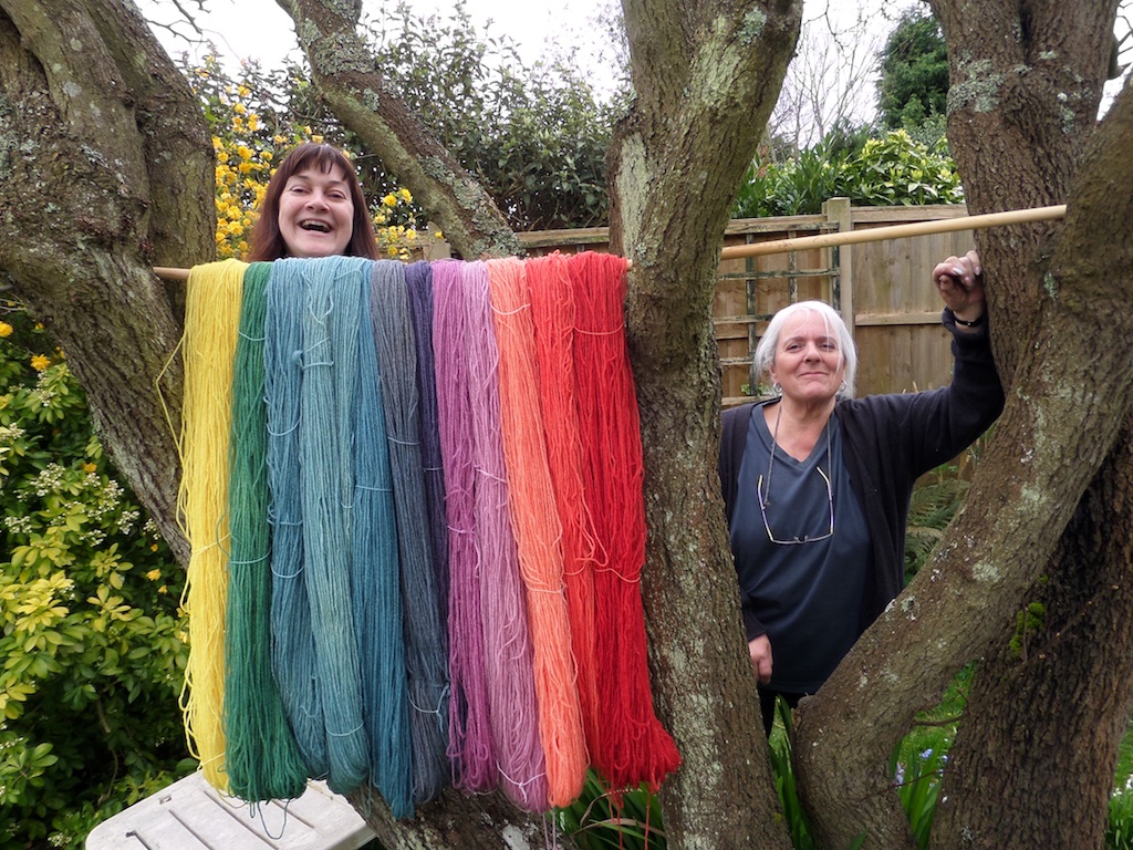 Louise Spong and Jenny Dean Southdown Yarn drying