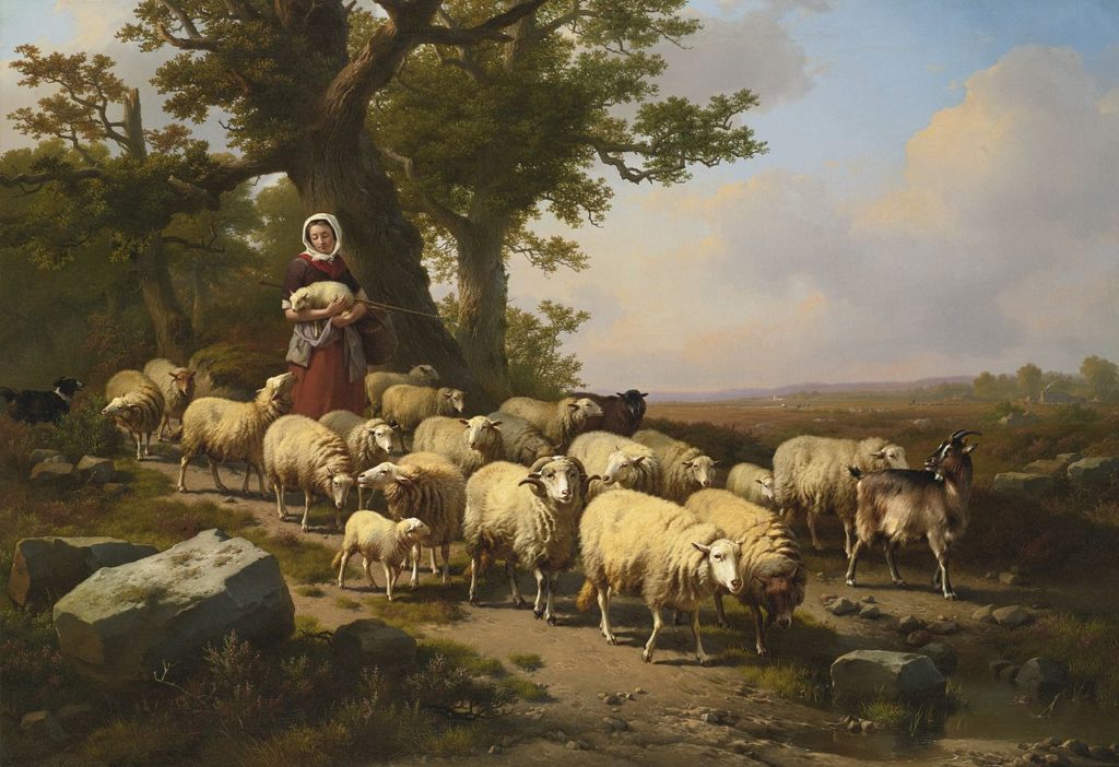 A Shepherdess and her flock, by the Belgian painter Eugène Joseph Verboeckhoven, (1798–1881) 