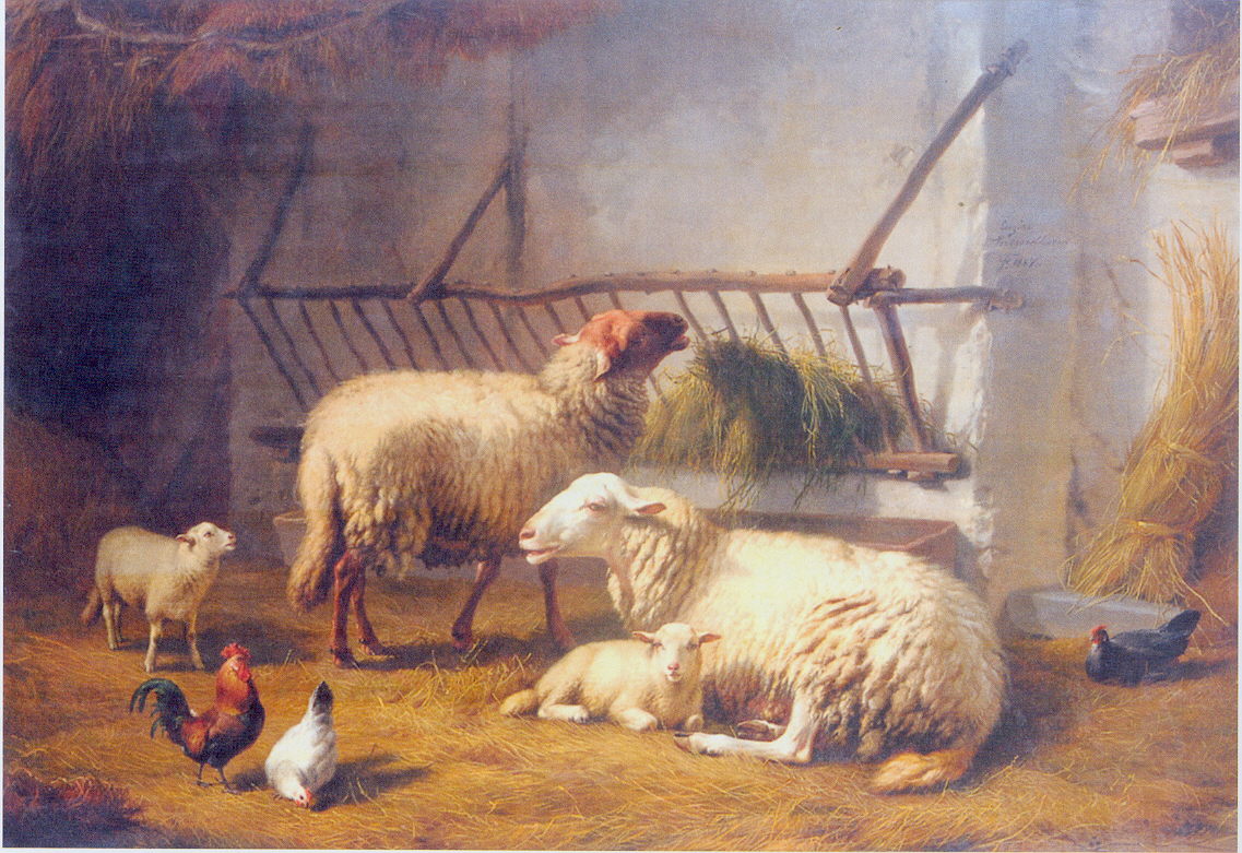 Sheep in their fold: painting by Eugene Joseph Verboeckhoven 1857
