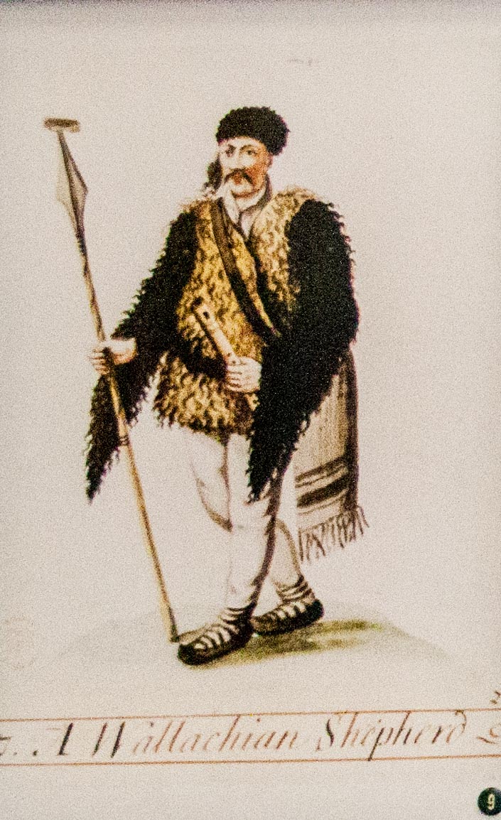 Artist unknown, Costume of a Romanian shepherd, 18th century drawing held in the Hungarian National Museum - photo found in Wiki Commons and attributable to Szilas 