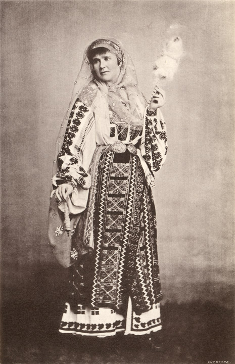 H. M. Pauline Elizabeth First Queen of Roumania in the National Costume from a photograph by Franz Duschek, Roumania Past and Present by James Samuelson, George Philip & Son, London, 1882 - photo found on Wiki Commons and now in the public domain 