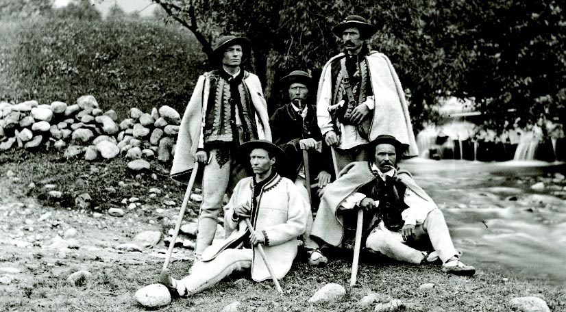Tatra Guides, photo taken approx. 1877., - From left Wojciech Roj, Jędrzej Wal younger, Jędrzej Wala, Simon Tatar and Maciej Sieczka - photo found on Wiki Commons and attributable to Awit Szubert