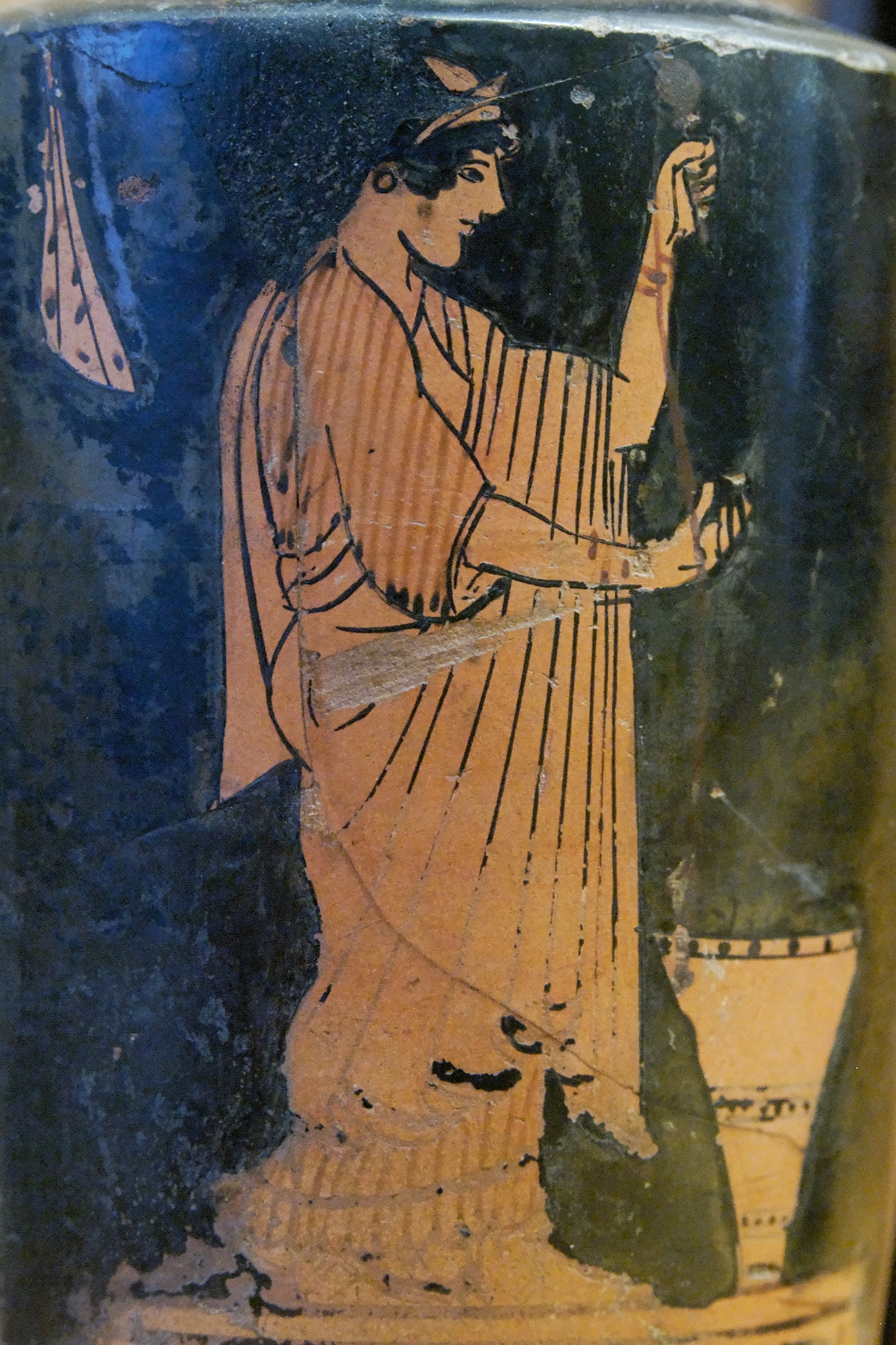 Woman spinning; a kalathos on the ground. Attic red-figure lekythos, 480–470 BC. - photo found in Wiki Commons and attributable to Marie-Lan Nguyen